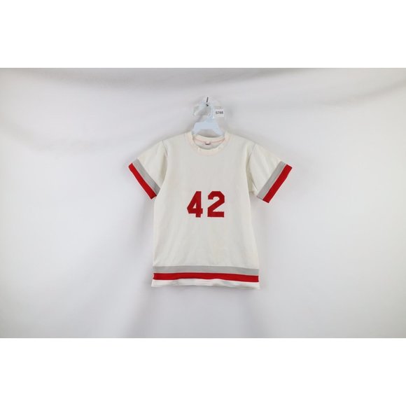 Vintage 50s Mens Medium Striped Short Sleeve Baseball Jersey Shirt White USA